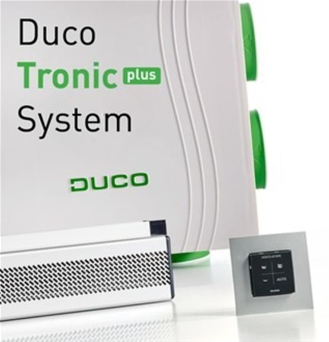 DUCO Focus Tronic 4646  (12/22) bevat: 1 x CO2 regelklep (75m³/h) (woonkamer/keuken), 1 x vocht regelklep (50m³/h) (badkamer/WC), 1 x CO2 regelklep (25m³/h) (toilet), 1 x bedieningsschakelaar (RF/wired zwart) en 1 x Silent Plus pakket.